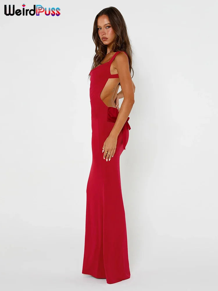Bow Lace-Up Backless Mermaid Maxi Dress — Women's Evening