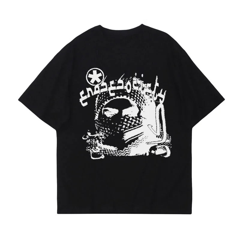 Y2K Cotton T-shirt Grunge Goth Harajuku Graphic Print O-Neck Tee Hip Hop Streetwear Loose Short Sleeve T-shirt Punk Vintage Top
