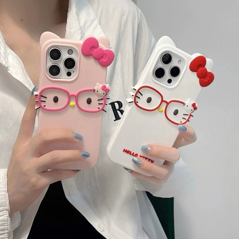 Glasses KT Cat For iPhone 18 17 16 15 14 13 12 11 Pro Max Plus 6 7 8 Plus Silicone Soft Cover Case