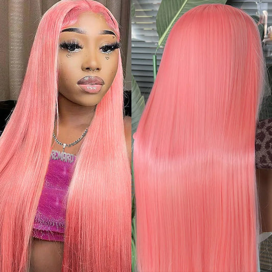 30 Inch Lace Front Wig Human Hair Pink Wig Straight Hd Lace Frontal Wig 13X6 Wig Humain Hair For Women Perruques Cheveux Humains