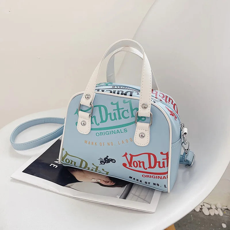 Versatile Printed Shoulder Bags Dual White Handles Detachable Strap Tote Bag Y2K Women Street Daily Fashionable Crossbody Purse