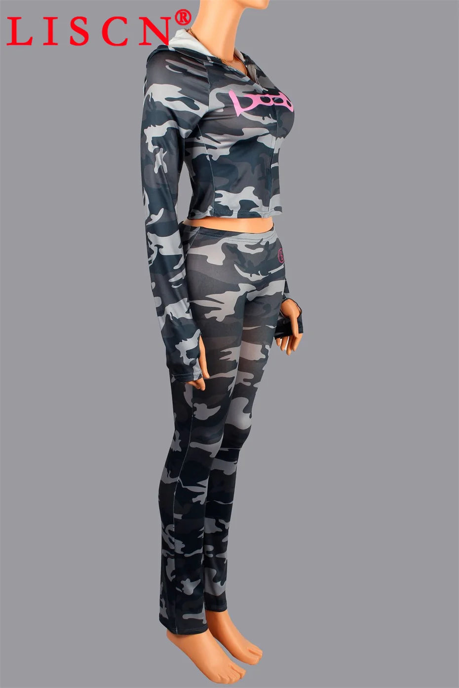 10 Wholesale Fall Tracksuits Camouflage Printing Two Piece Set Womens Outfits Slim Long Sleeve Hooded Jackets + Pants K15697_2