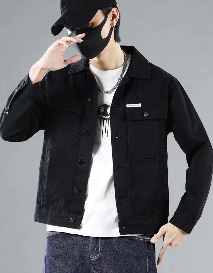 Button Black Denim Jackets Man Autumn Coat for Men Khaki Rock on Board Clothing Winter 2024 Designer Aesthetic Large Size