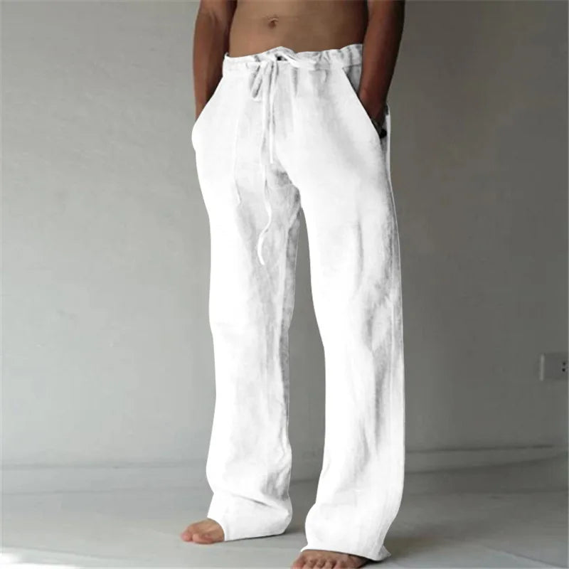 2025 Spring/Summer New Men's Cotton and Hemp Pants Summer Fashion Casual Solid Color Loose Plus Size M-4XL