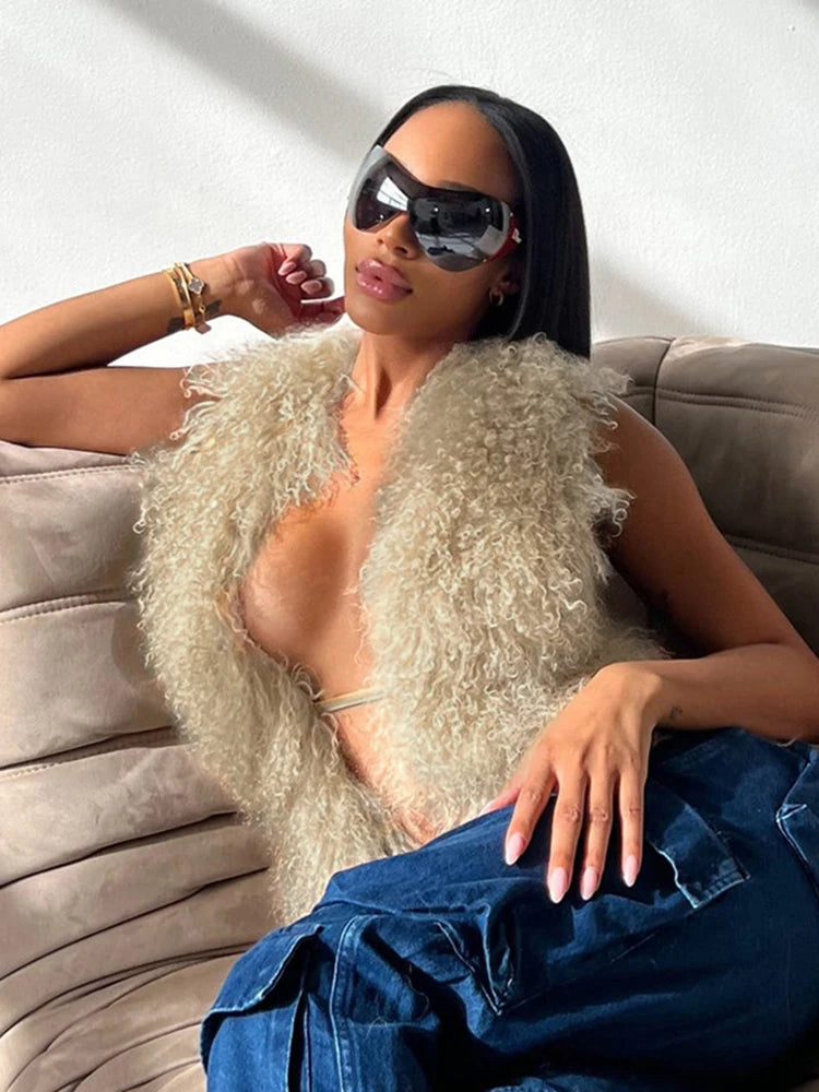 Weird Puss Sexy Furry Tank Tops Women Backless Sexy Midnight Cardigan Autumn Hipster Wild Basic Streetwear Halter Furs Y2K Tops