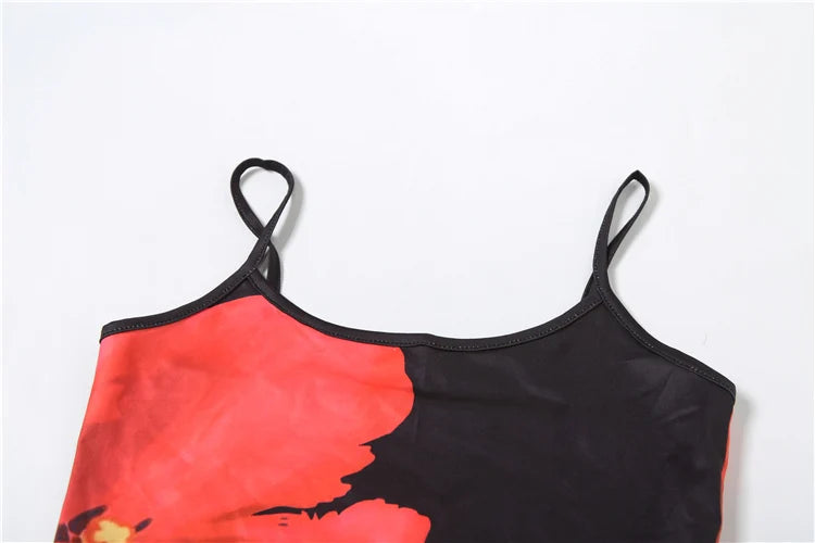 Weird Puss Y2K Floral Print 2 Piece Set Women Sexy Low-Neck Camisole+Skinny Peach Hip Skirts Vacation Trend Beach Style Outfits