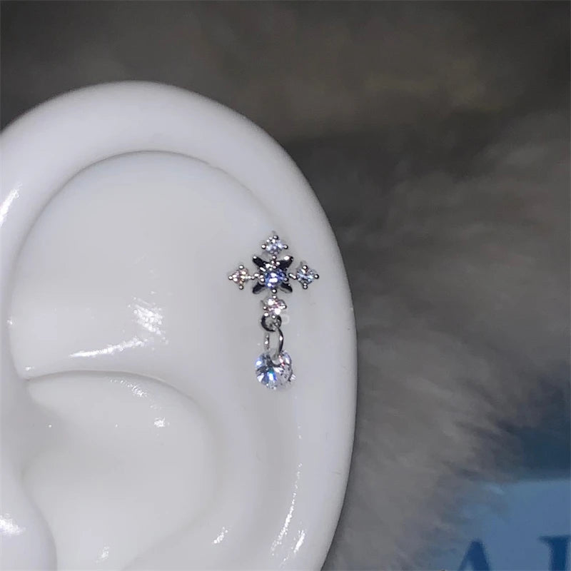 1pcs Silver Color Wing 316L Stainless Steel Ear Bone Nail for Women New Fashion Full of Rhinestone Earrings Accessories for Ear