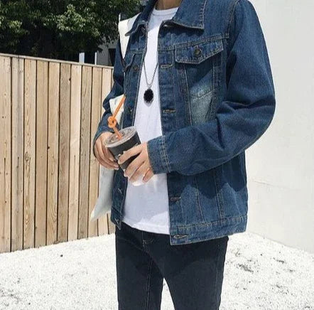 Button Short Casual Slim Cowboy Coat for Men Korean Popular Clothes Denim Jackets Man Loose New In Designer Branded Rock Lxury