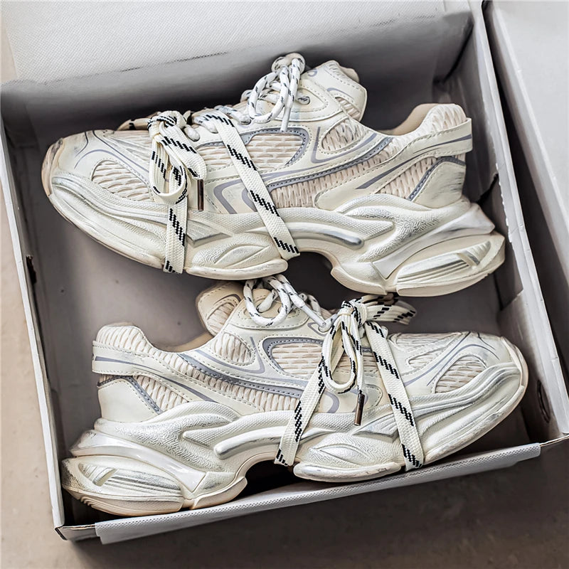 Men's Dad Shoes, Mesh Breathable Upper with Thick Sole for Height Increase, Multi-Strap Trendy Design, Versatile for Daily Commuting and Street Wear, Sports Casual Men's Shoes