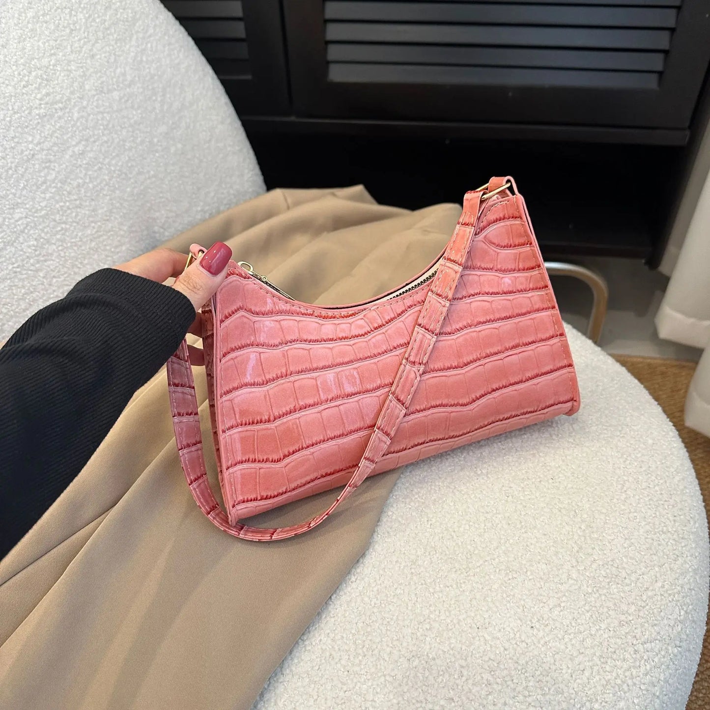 Fashion PU Leather Bags for Women Alligator Pattern Armpit Handbag Female Small Underarm Messenger Bag Purse Shoulder Handbags