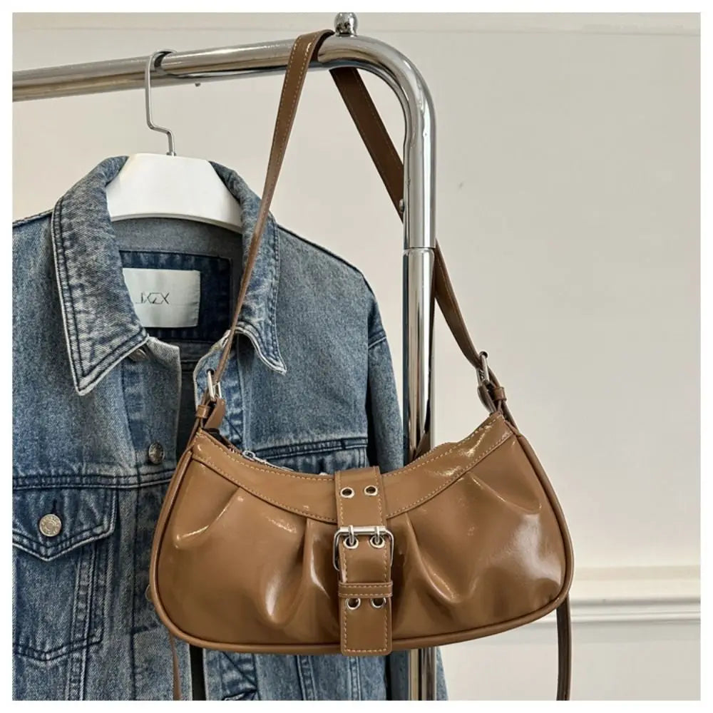 Retro Designer Buckle Armpit Bag Pu Leather Gothic Y2k Shoulder Bag Vintage Cross Body Spicy Girl Handbag Female