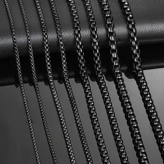 Black Stainless Steel Box-Link Chain Necklace