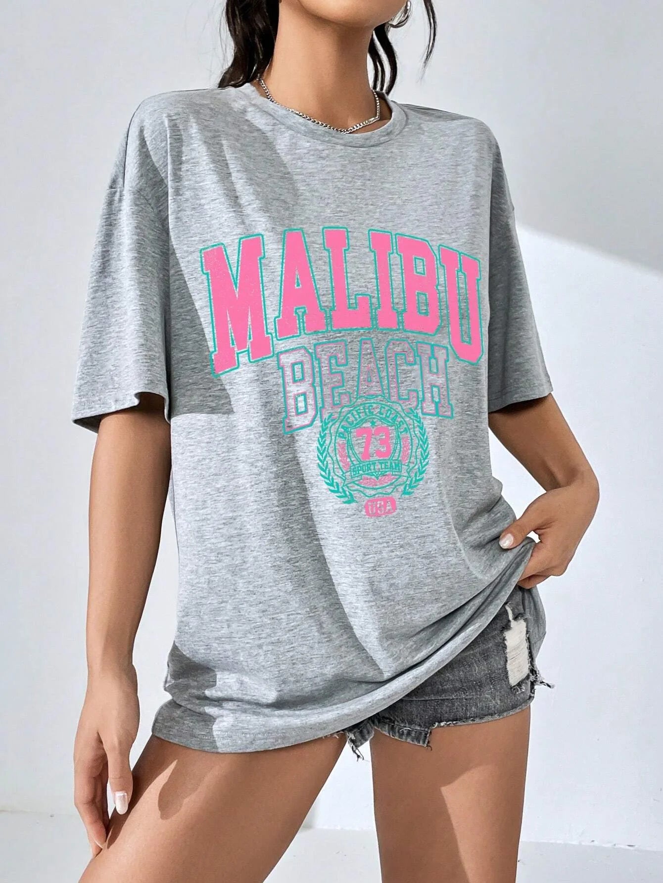 Malibu Beach Letter Print Print Womens T-Shirts Street Casual Tshirt Summer Brand Tee Clothing Hip Hop Breathable Tshirts Women