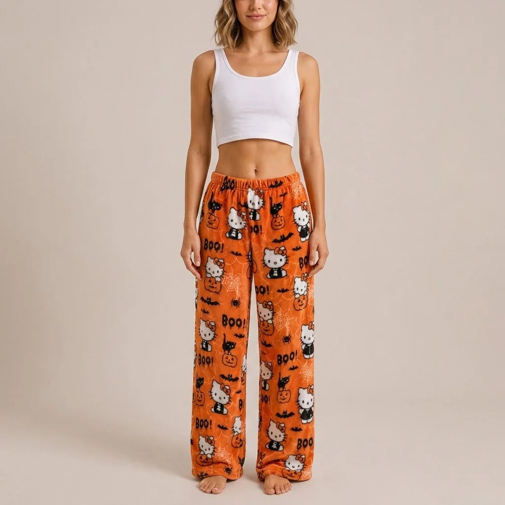 Hello Kitty Fleece Coral Pajama Pants Soft Trousers Women Casual Home Trousers Anime Cartoon Birthday Gift