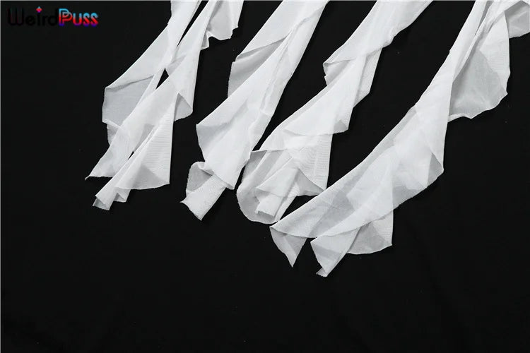 Weird Puss Blossoms Tank Tops Women Ruffles Y2K Summer Trend Sexy V-Neck Irregular Tassel Halter Backless Wild Street Camisole