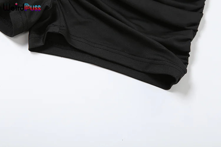 Weird Puss Ruched Romper Women Chic Metal Buckle Hollow Backless Halter Sleeveless Hipster Stretch Luxury Slim Playsuit Clubwear