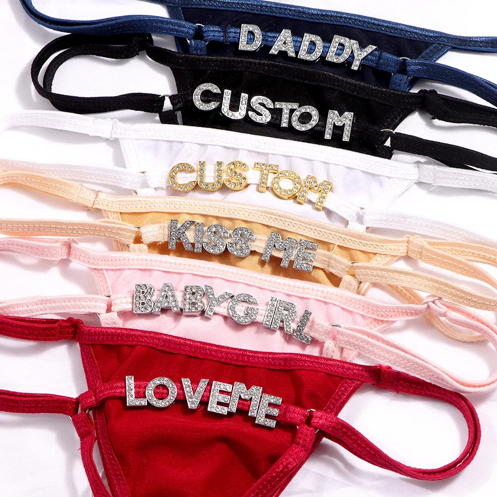 Sexy Solid Color Thong Customized Crystal letter Panties for Women Personality DIY Name Underwear Intimates Girls Gift