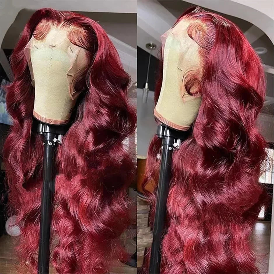250%Density Body Wave 99j Burgundy Red Wig Human Hair 13x4 13x6 HD Lace Frontal Wig Human Hair Pre Plucked 100% Real Human Hair