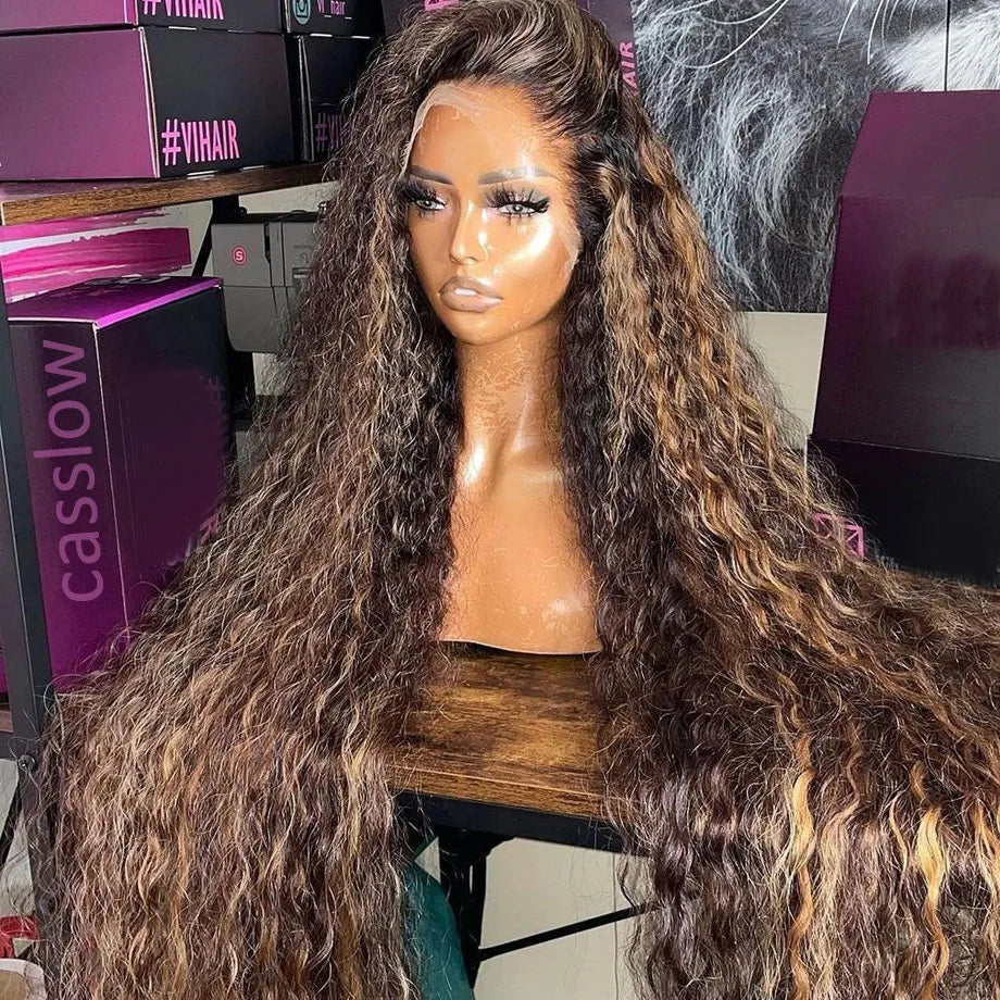 Highlight Wig Human Hair Ombre HD Lace Wig 13x6 Human Hair Deep Wave Frontal Wig Brazilian 13x4 Water Wave Curly Wigs For ladies