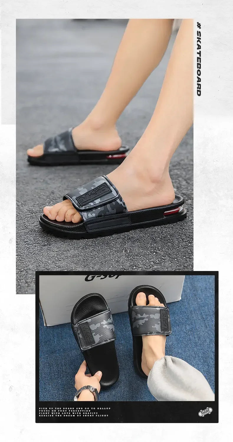 2025 Spring and Summer Trend Fashion Wear Super Soft Slippers Men's Velcro Air Cushion Personality All Casual One Word Slides