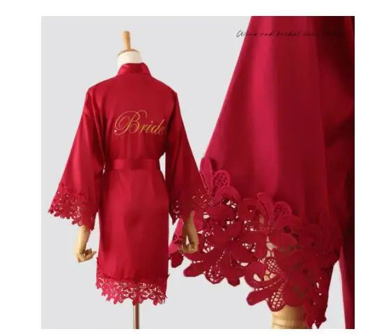 Summer Lace Sleepwear Bride&Bridemaid Wedding Robe Gown Solid Embroidery Kimono Bathrobe Women Casual Home Night Dress M L Xl