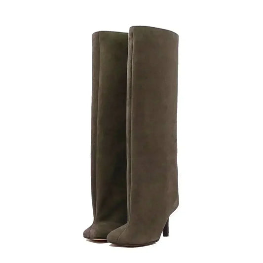 2025Autumn and Winter New 6cm Slim High Heels Knee High Women's Boots Round Toe Fashionable Women's Long Boots Knight Boots
