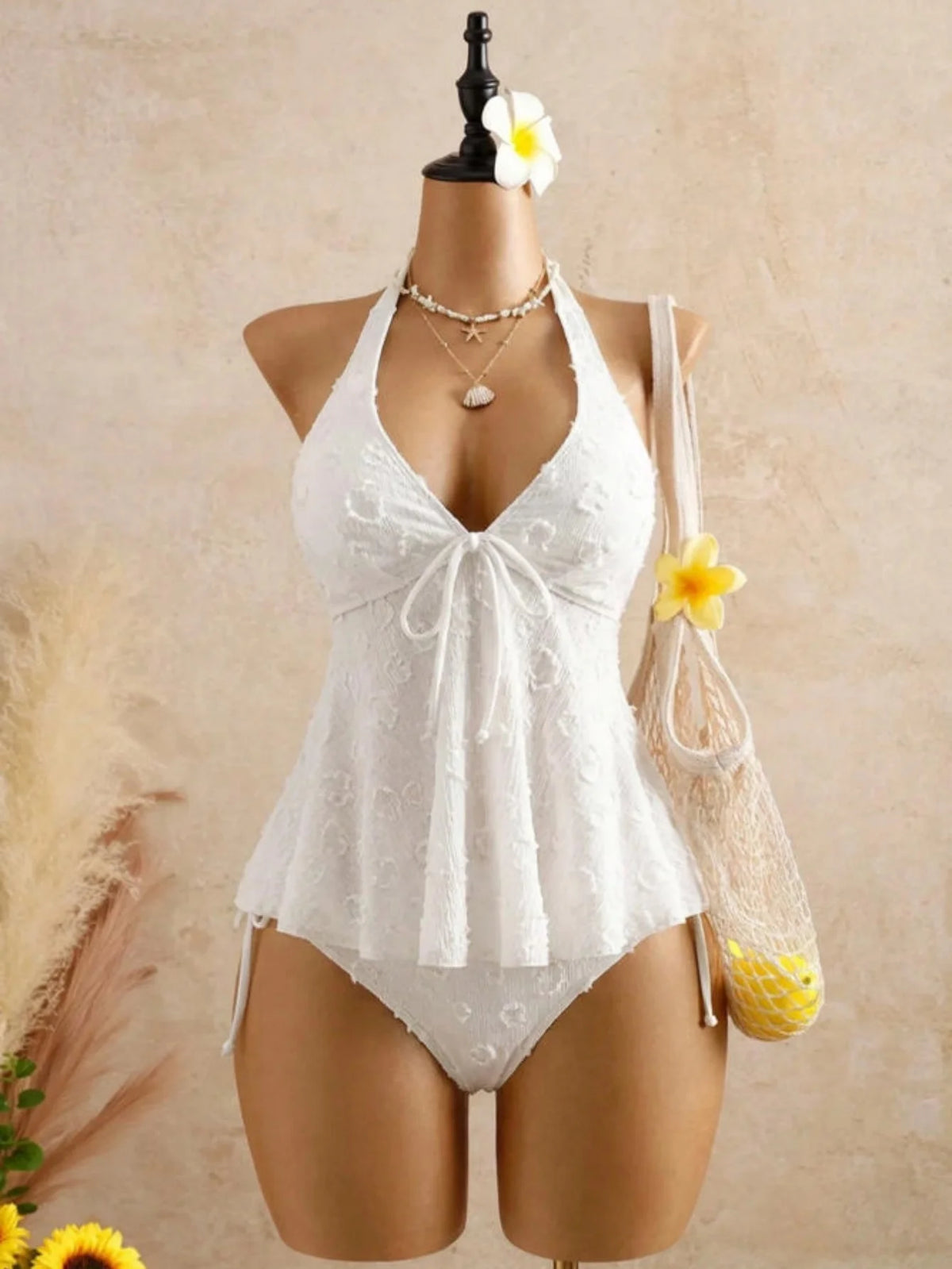 Sexy Front Tie Bikini Set 2026 Pink White V Neck Tank Top Tie Side Thong Swimsuit Summer Bathing Suit Holiday Two Piece Swimwear