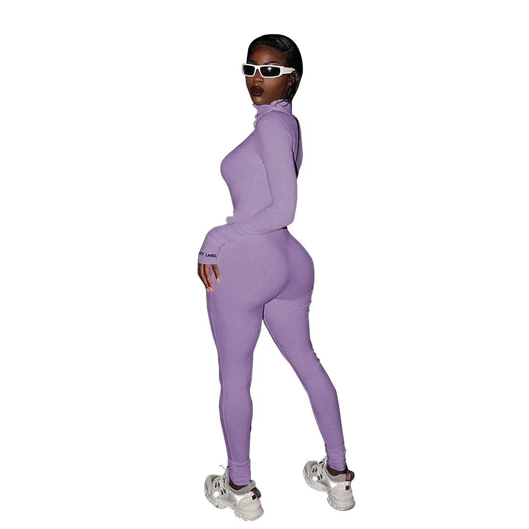 Fashion Workout Active Wear Ribbed Rompers Womens Jumpsuit Long Sleeve Fitness Embroidery Lucky Label Letter Zipper Jumpsuits