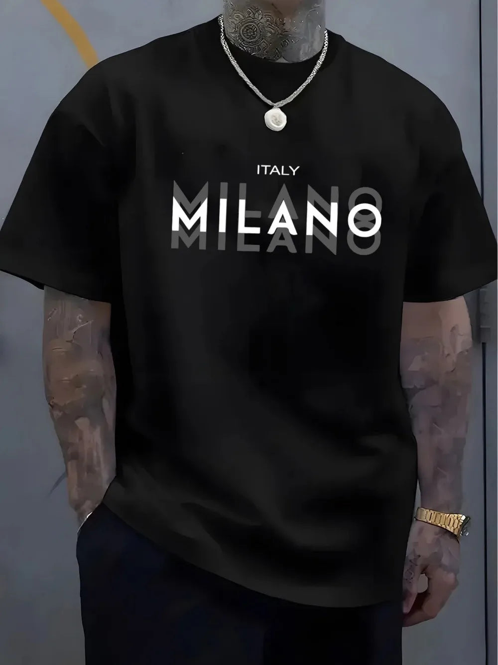 Men's summer casual comfortable breathable round neck T-shirt with letters and various shadow patterns outdoor fashion top