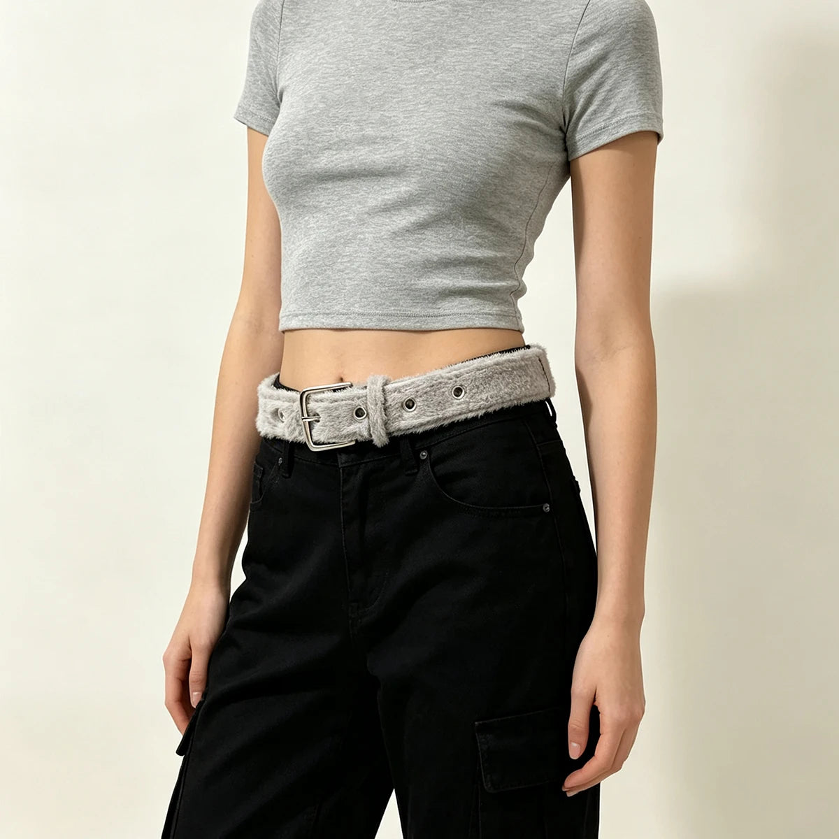 Gothic Y2K Women Belts Fashion Artificial Vivid Animal Fur Waistband Ladies Hip hop Punk Accessories Pink Jeans Waistband winter