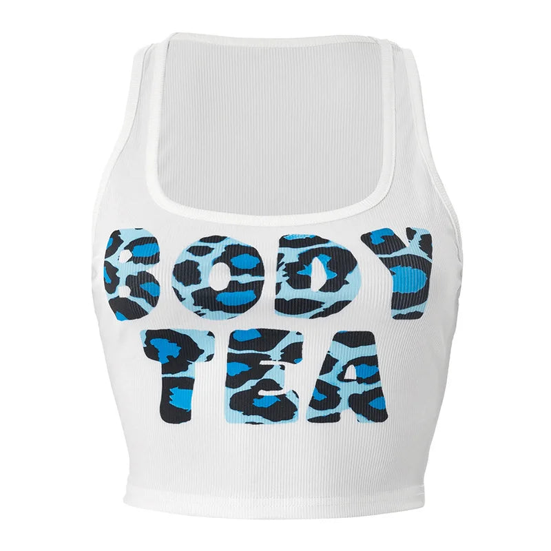 HLJ&GG Y2K Summer New Letter Tank Top Two Piece Sets Women Round Neck Sleeveless Vest + Sequin Leopard Shorts Outfits Streetwear