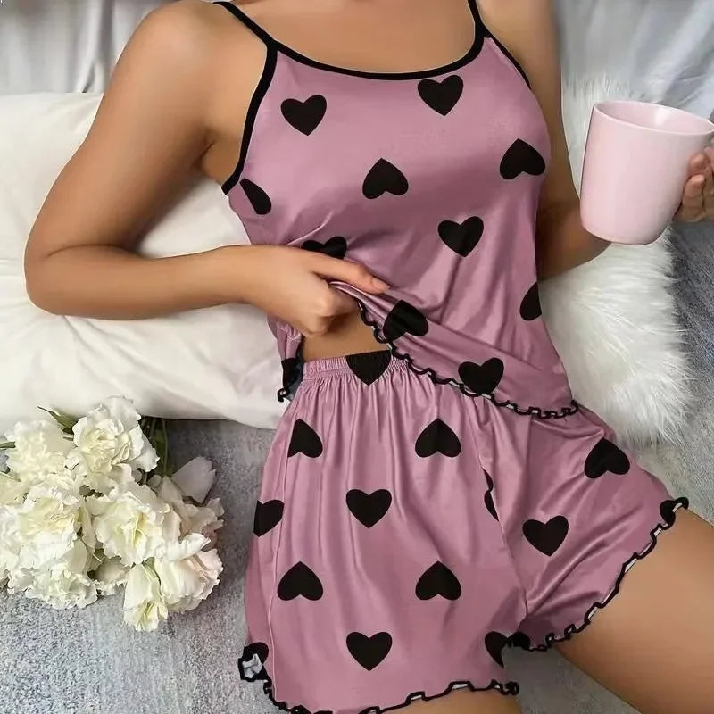 Sexy Summer Women's Sleepwear Two-Piece Set Strap Home Clothes Short Pants Casual Vest Home Comfortable Breathable Nightgown