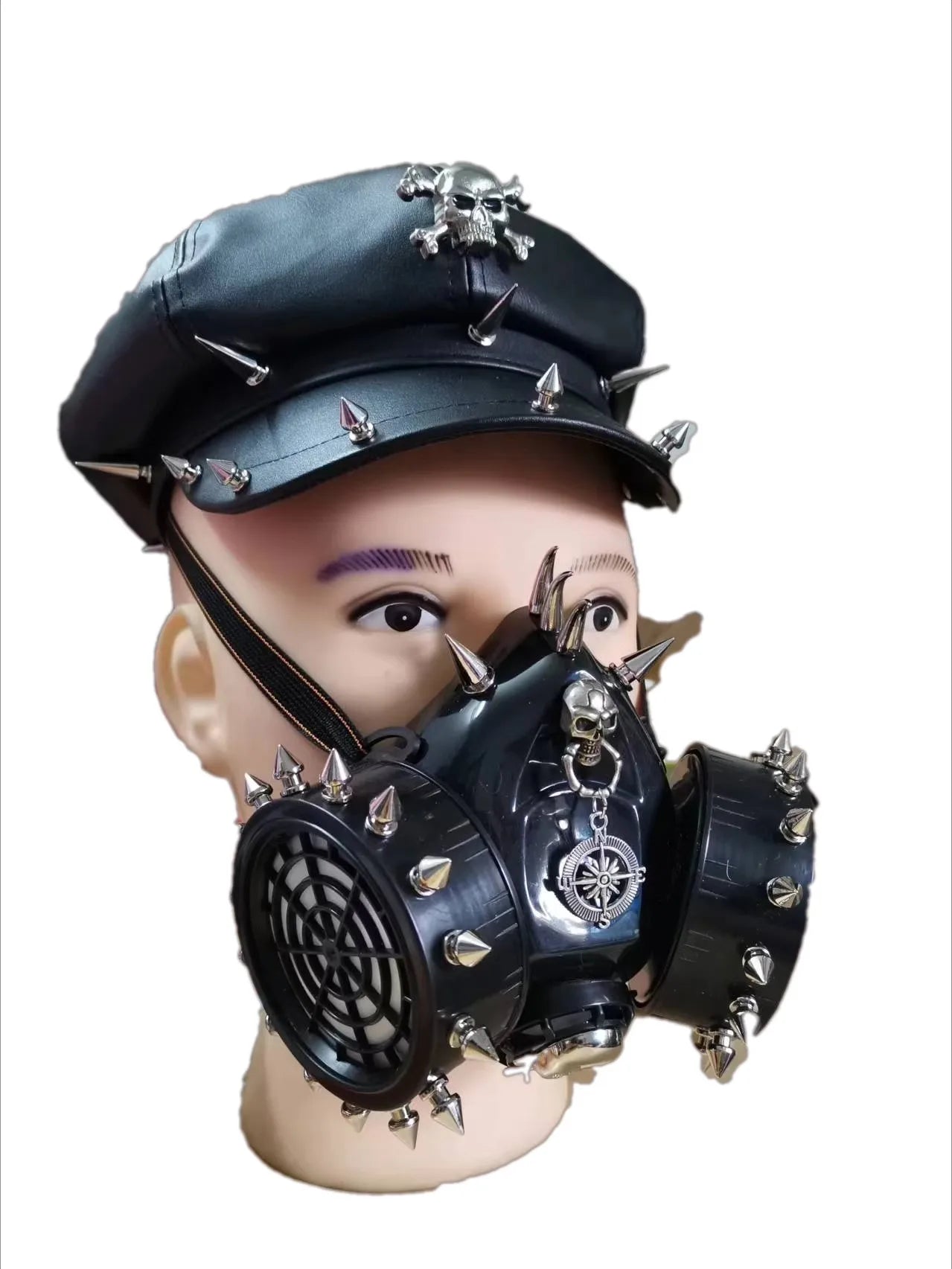 Women Lolita Y2k Steam Punk Gothic Harajuku Subculture Girl Riveted Motorcycle Hat Trendy Men's Personality Beret Stage Rock Hat