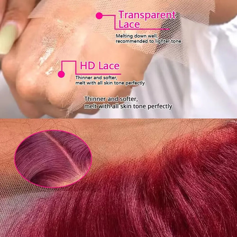 99j burgundy 13x6 Lace Front Human Hair 200 Density Body Wave 13x4 30 36 Inch Red Colored Lace Frontal Wigs Brazilian For Women
