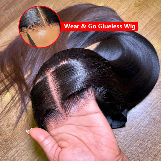 No Silk Human Hair 30 Inch HD Lace Wigs Straight Pre Cut 5x5 4x4 Glueless Closure Lace Human Hair Wigs 200% Wear And Go Wig