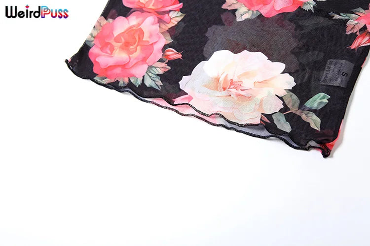 Weird Puss Summer Sheer Women 2Piece Set Side Split Slim Long Skirt+V Neck Camisole Ladies Sexy Vacation Party Matching Suits