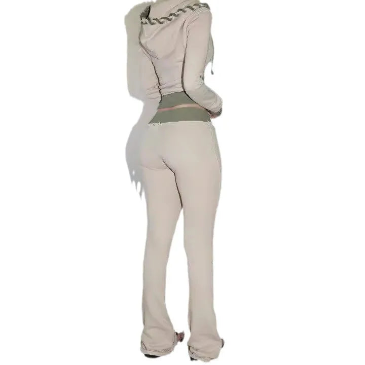 Solid Zip Cardigan & Bodycon Pants Set — Women's Streetwear