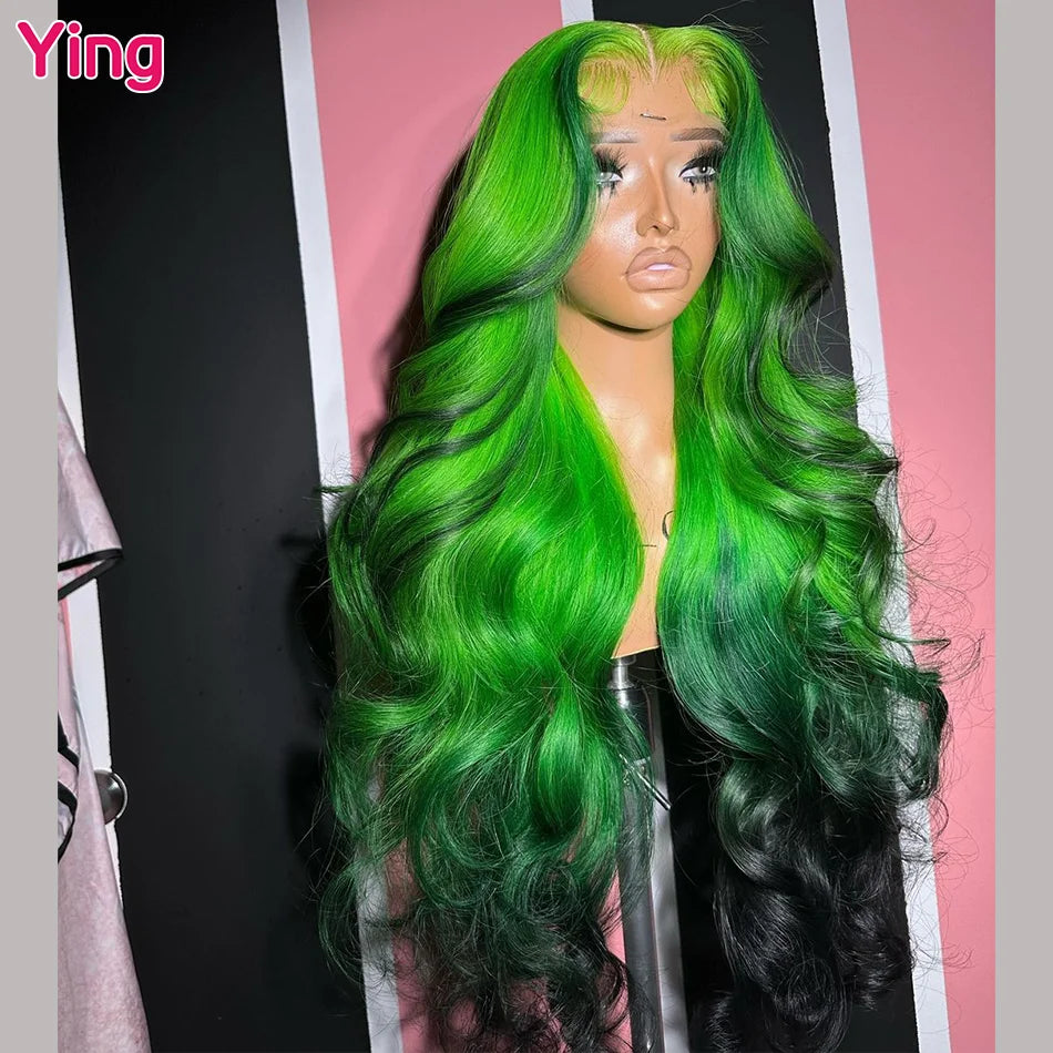 200% Green Black 13x6 Lace Front Wigs 32in Body Wave Human Hair Wigs Omber Colored 13x4 Lace Fronal Wigs  For Women Pre Plucked
