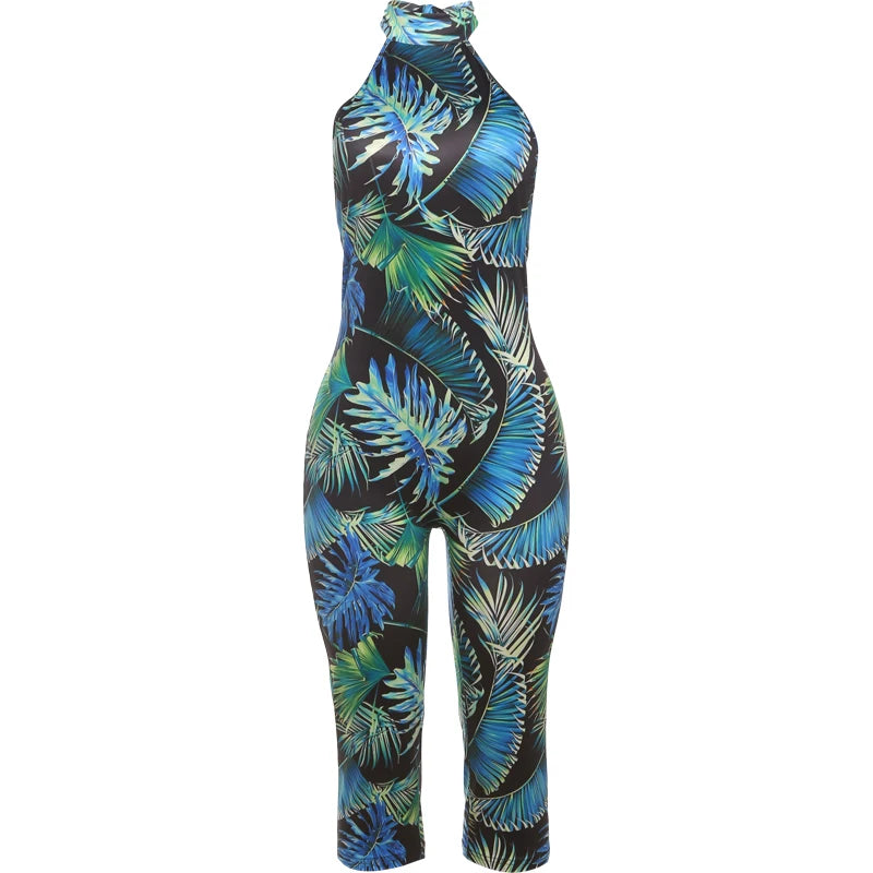 Weird Puss Backless Romper Women Halter Bandage Leopard Print Fit Tight Stretch Summer Sexy Hipster Activity Workout Playsuits