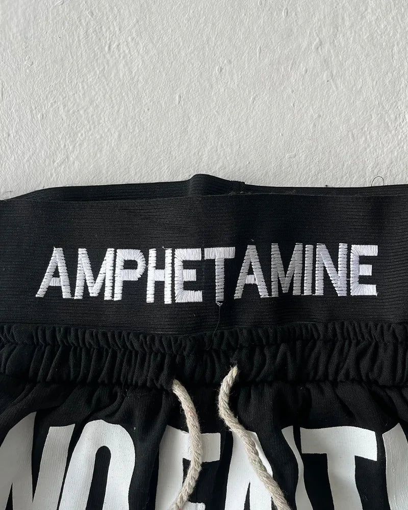 Y2K trendy Gothic English letter embroidered printed striped men sportswear pants retro Harajuku high Street punk casual pants