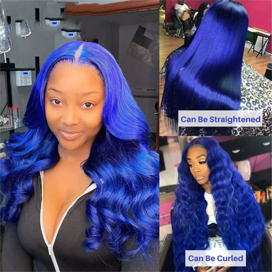 Navy Blue HD 13X6 Body Wave Lace Front Wig Colored Human Hair Wigs Glueless 30 Inch Royal Blue Lace Frontal Wig 100% Human Hair