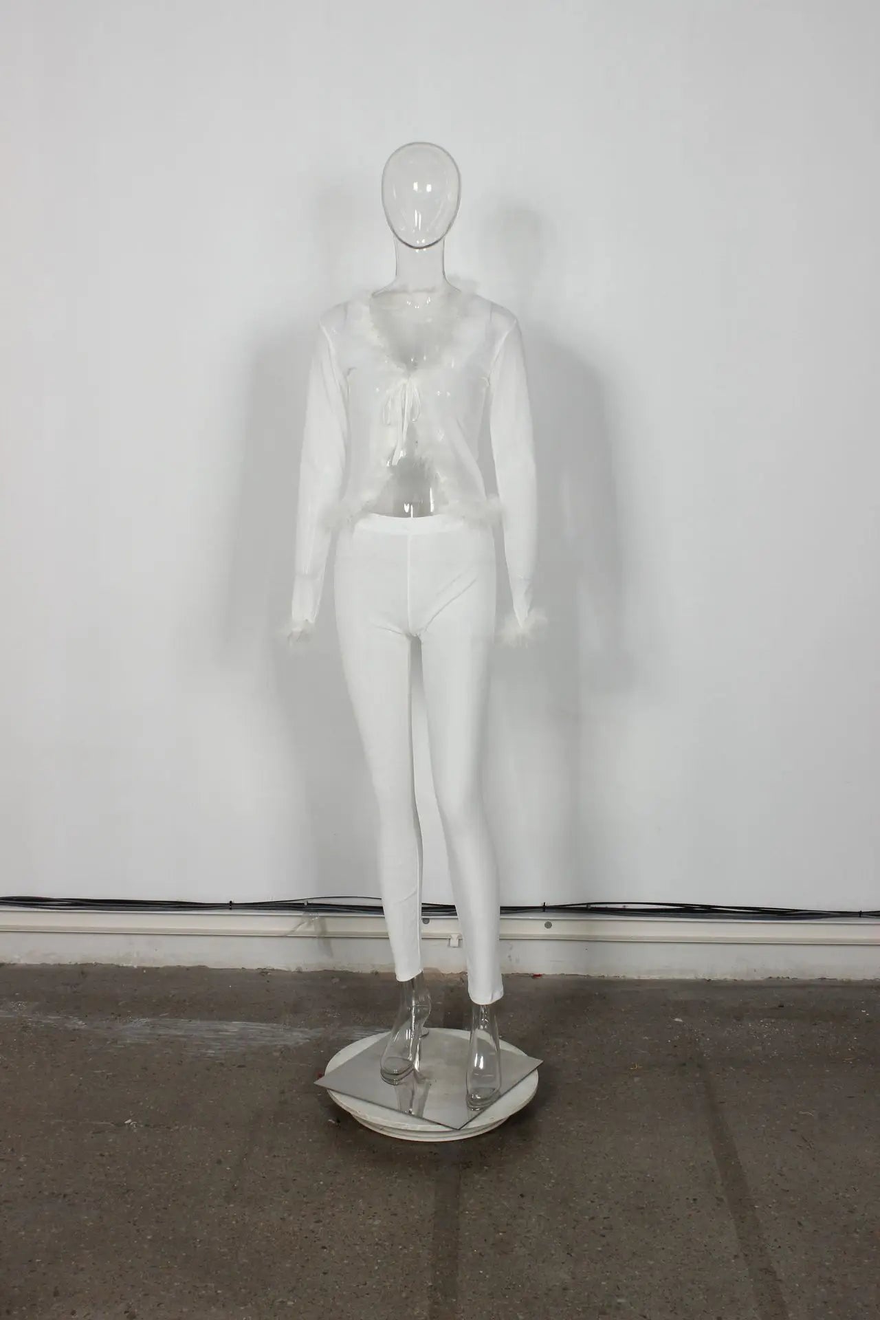 Weird Puss Sexy Fashion 2 Piece Set Women Fluff Patchwork Lace-Up Full Sleeve+Skinny Peach Hip Pants Club Coquett Trend Outfits