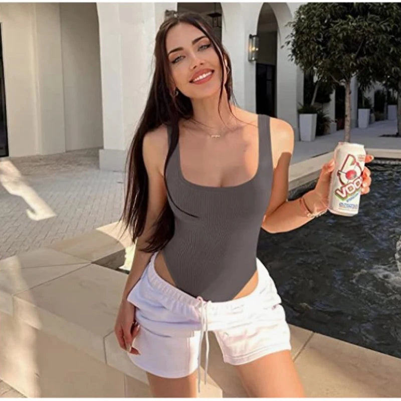 summer solid sexy bodycon women bodysuits female Knit slim casual bodysuit chic lady club short playsuits femme