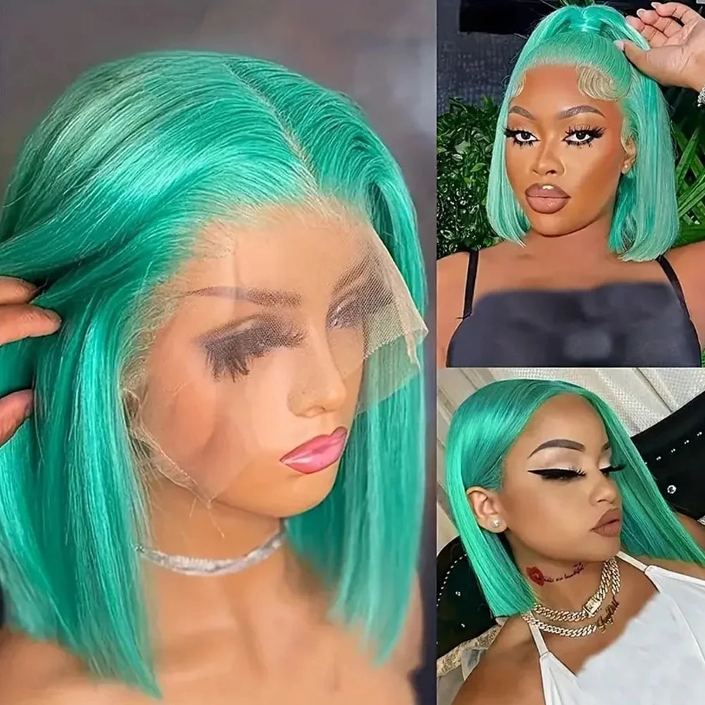 Mint Green Colored Short Bob Straight 13x4 Lace Frontal Wigs Human Hair Wigs Brazilian Remy 100% Human Hair Wig For Women