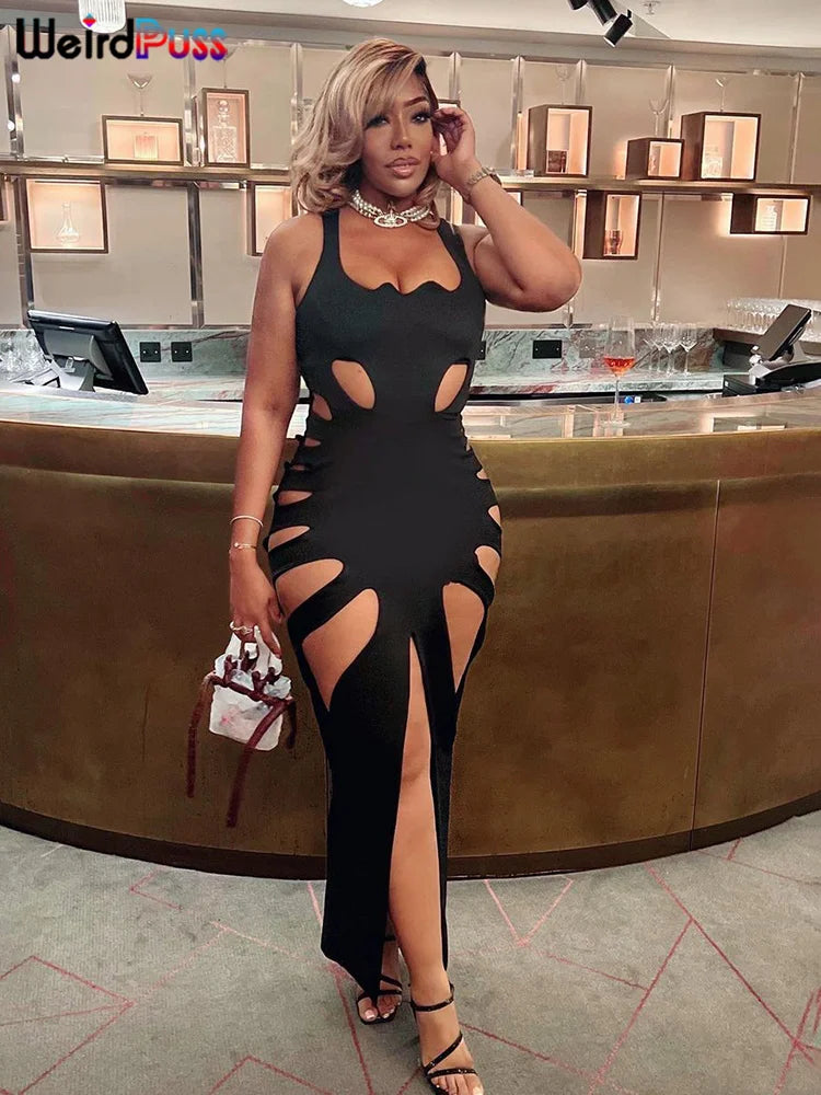 Hollow Sleeveless Split Maxi Bodycon Dress — Women's