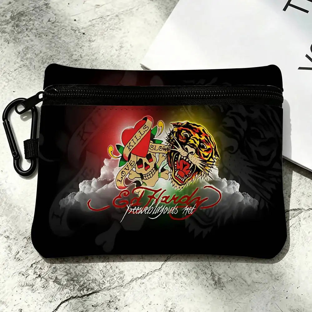 Fashion Brand E-Ed H-Hardy Oxford Fabric Mini Coin Wallet Smooth Zipper Hanging Design Multi-use Small Storage Bag For Travel