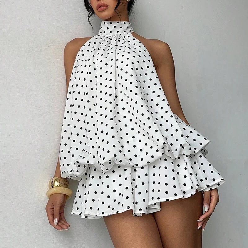 French Style Solid Color Women's Halter Neck Sleeveless Off Shoulder Backless A Line Mini Spicy Girl Beach Vacation Dresses