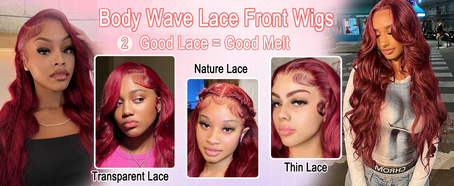 250%Density Body Wave 99j Burgundy Red Wig Human Hair 13x4 13x6 HD Lace Frontal Wig Human Hair Pre Plucked 100% Real Human Hair