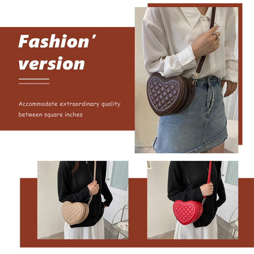 Fashion Love Heart Shape Shoulder Bag Handbags Designer Crossbody Bags PU Leather Zipper Women Casual Phone Bag Shoulder Bag