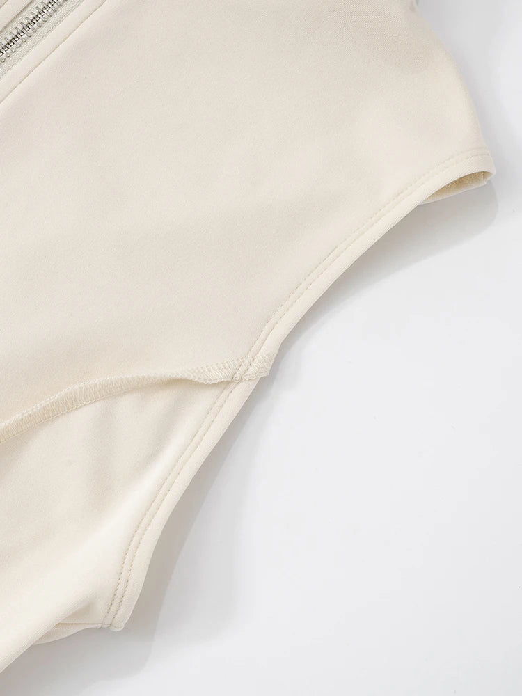 Weird Puss Lines Patchwork 2 Piece Set Women Zipper Cardigan Irregular Crop Top+Skinny Peach Hip Shorts Simple Sporty Streetweas